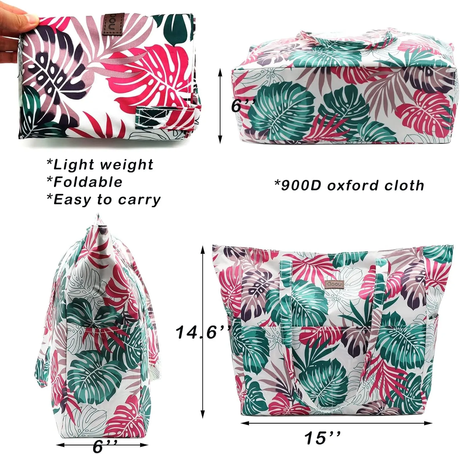 JNF Extra Large Beach Bag for Women Waterproof Foldable Pool Beach Tote Bags with Zipper for Swim Gym Travel Daily