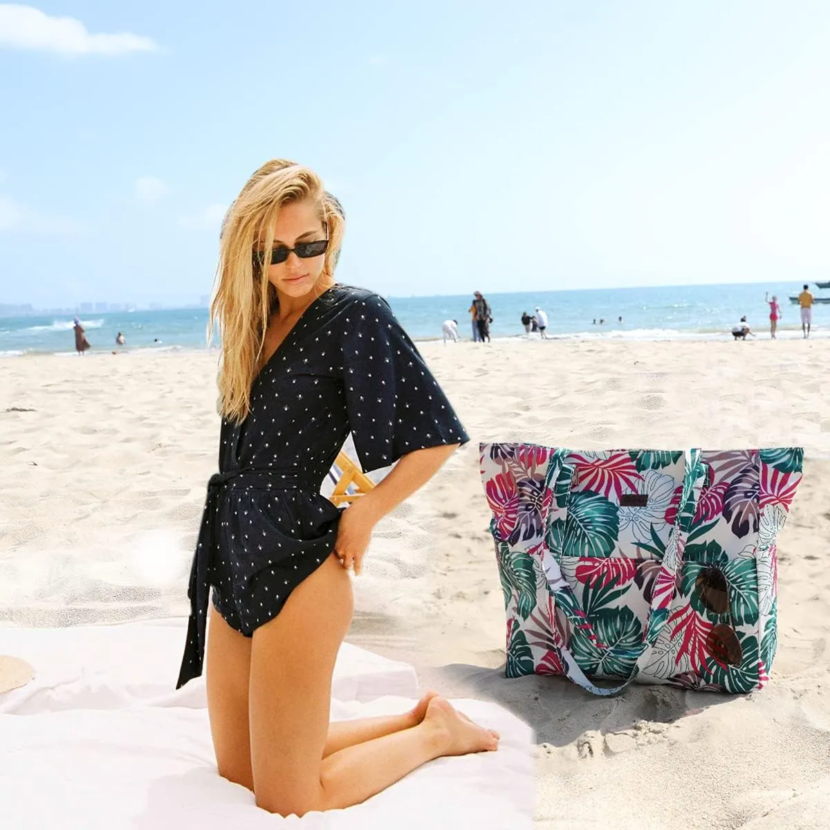 JNF Extra Large Beach Bag for Women Waterproof Foldable Pool Beach Tote Bags with Zipper for Swim Gym Travel Daily