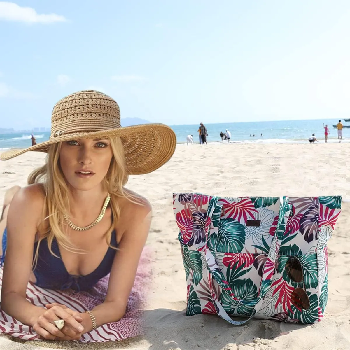 JNF Extra Large Beach Bag for Women Waterproof Foldable Pool Beach Tote Bags with Zipper for Swim Gym Travel Daily