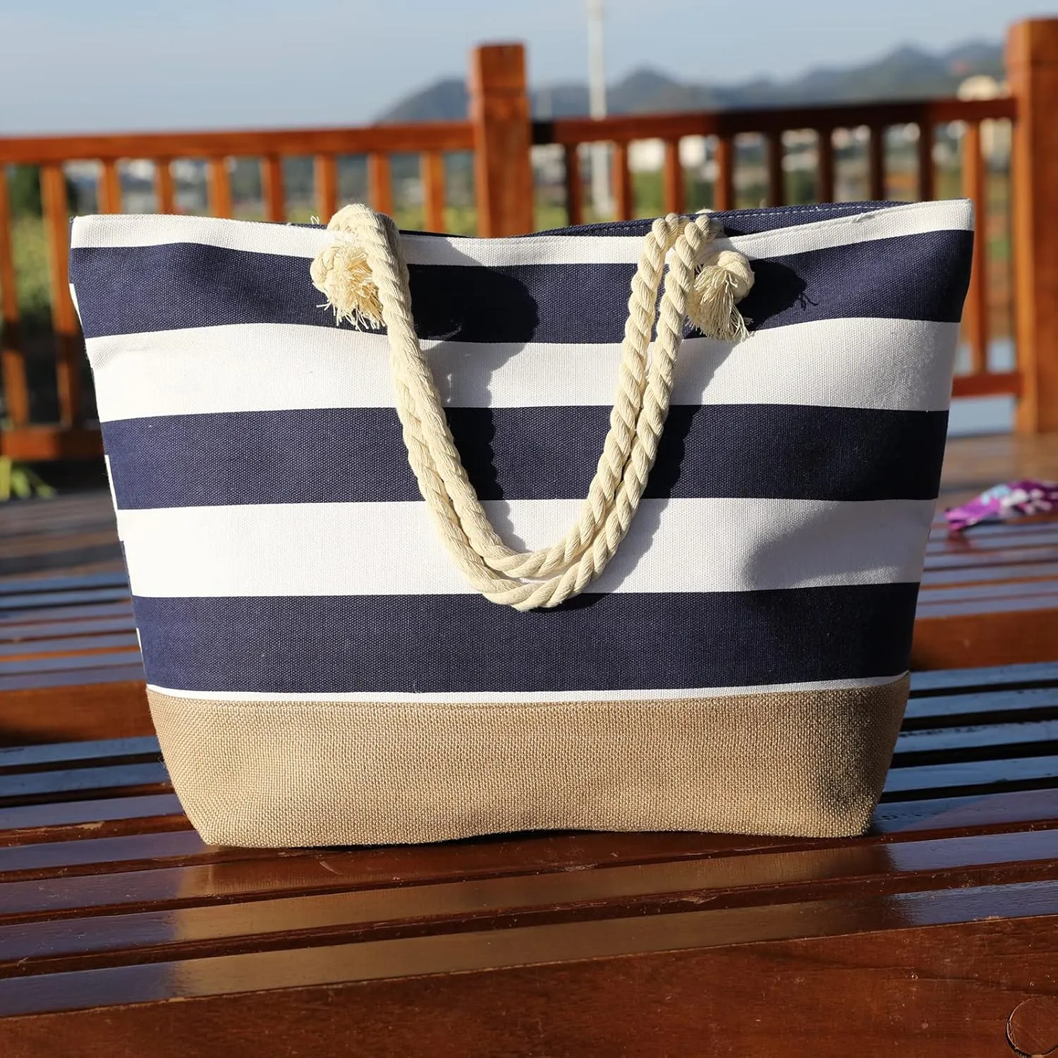JNF Extra Large Canvas Beach Bags for Women Shoulder Bag Beach Tote Bag with Cotton Rope Handles