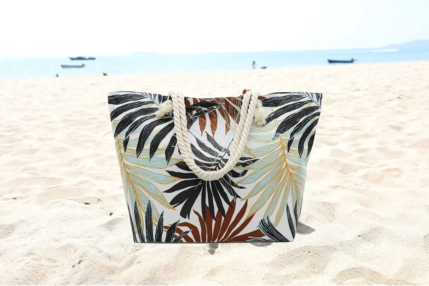 JNF Extra Large Canvas Beach Bags for Women Shoulder Bag Beach Tote Bag with Cotton Rope Handles