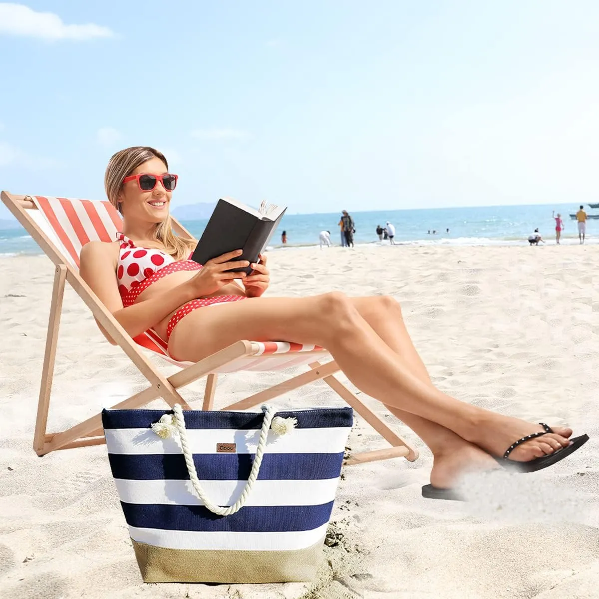 JNF Extra Large Canvas Beach Bags for Women Shoulder Bag Beach Tote Bag with Cotton Rope Handles