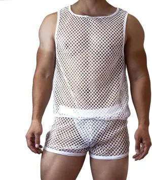 JOCKMAIL Men's Mesh Tank Top and Boxer Briefs Set Sexy Fishnet Sleeveless Vest with Breathable Boxer Underwear for Gym, Club