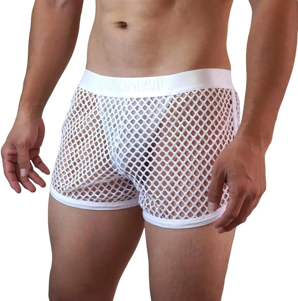 JOCKMAIL Men's Mesh Tank Top and Boxer Briefs Set Sexy Fishnet Sleeveless Vest with Breathable Boxer Underwear for Gym, Club