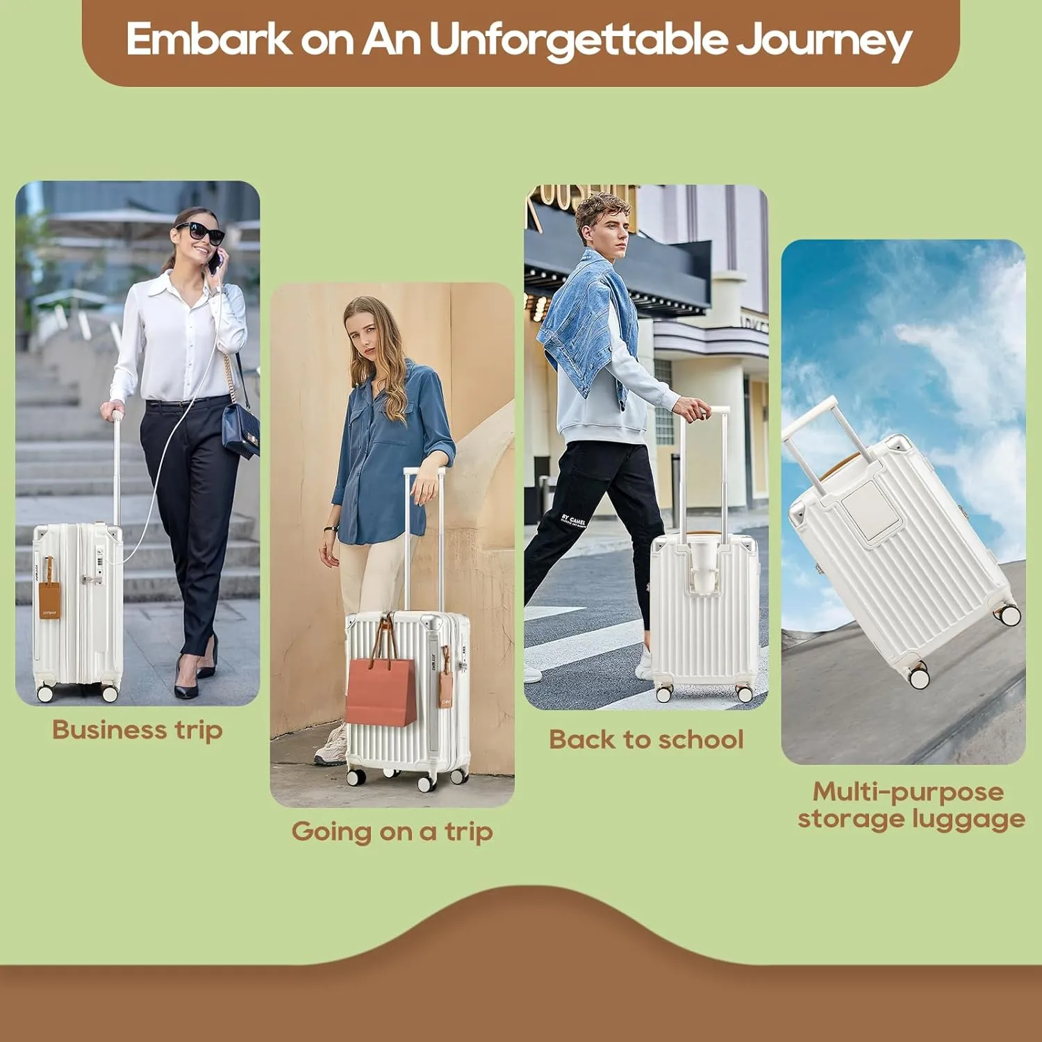 Joyway 20 and 24 IN Carry On Luggage, Expandable Suitcase with Smart Cup Holder, Hardside Checked with TSA Lock Spinner Double Wheels, 2PCS White
