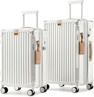 Joyway 20 and 24 IN Carry On Luggage, Expandable Suitcase with Smart Cup Holder, Hardside Checked with TSA Lock Spinner Double Wheels, 2PCS White