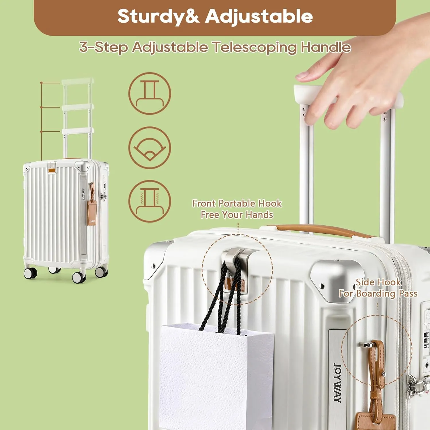 Joyway 20 and 24 IN Carry On Luggage, Expandable Suitcase with Smart Cup Holder, Hardside Checked with TSA Lock Spinner Double Wheels, 2PCS White