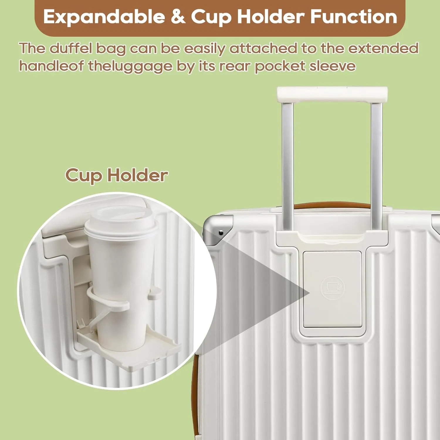 Joyway 20 and 24 IN Carry On Luggage, Expandable Suitcase with Smart Cup Holder, Hardside Checked with TSA Lock Spinner Double Wheels, 2PCS White