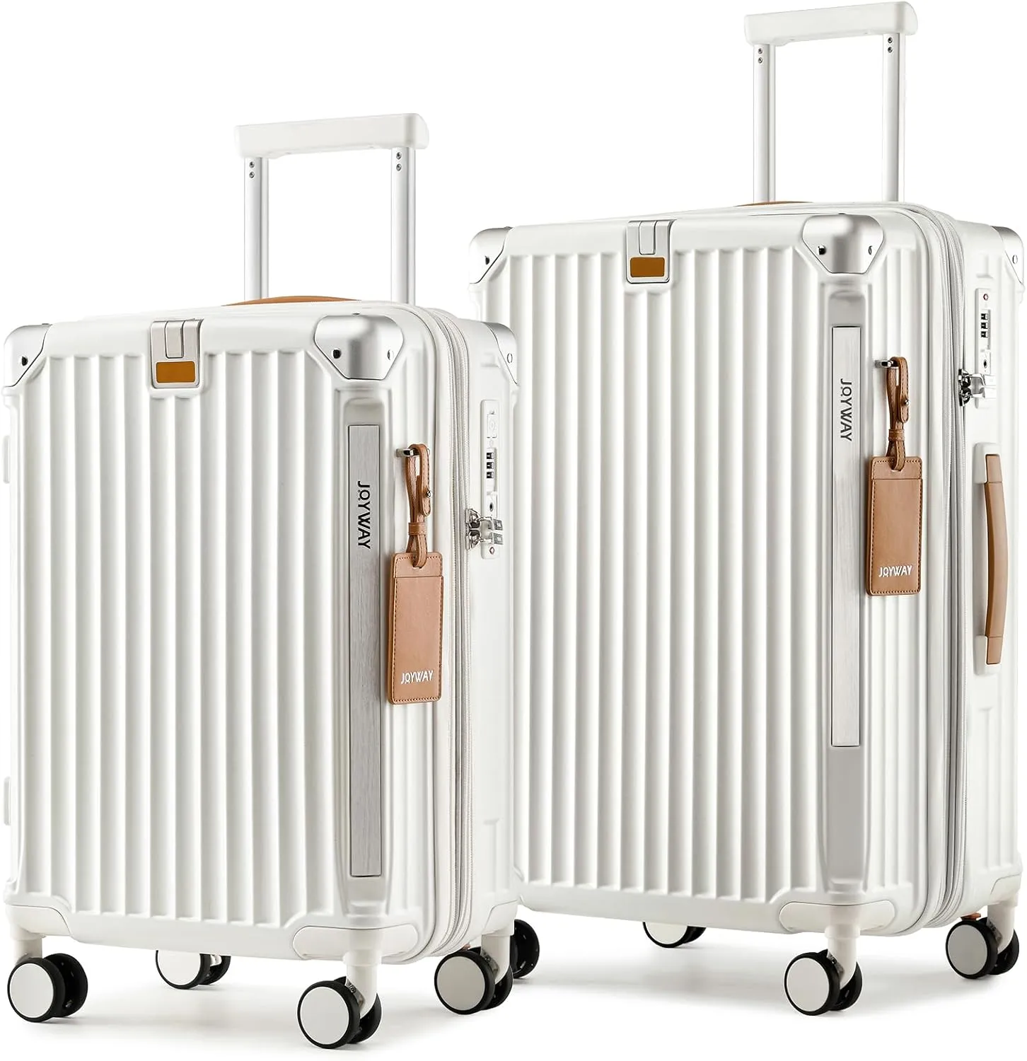 Joyway 20 and 24 IN Carry On Luggage, Expandable Suitcase with Smart Cup Holder, Hardside Checked with TSA Lock Spinner Double Wheels, 2PCS White