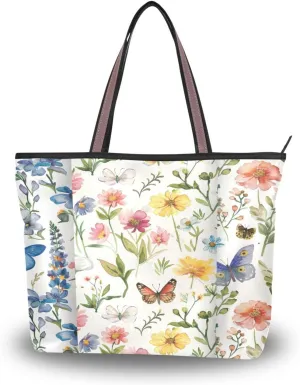 JSTEL Butterfly Purse for Women,Flower Tote Bag with Zipper,Floral Tote Purse Flower Handbag,80