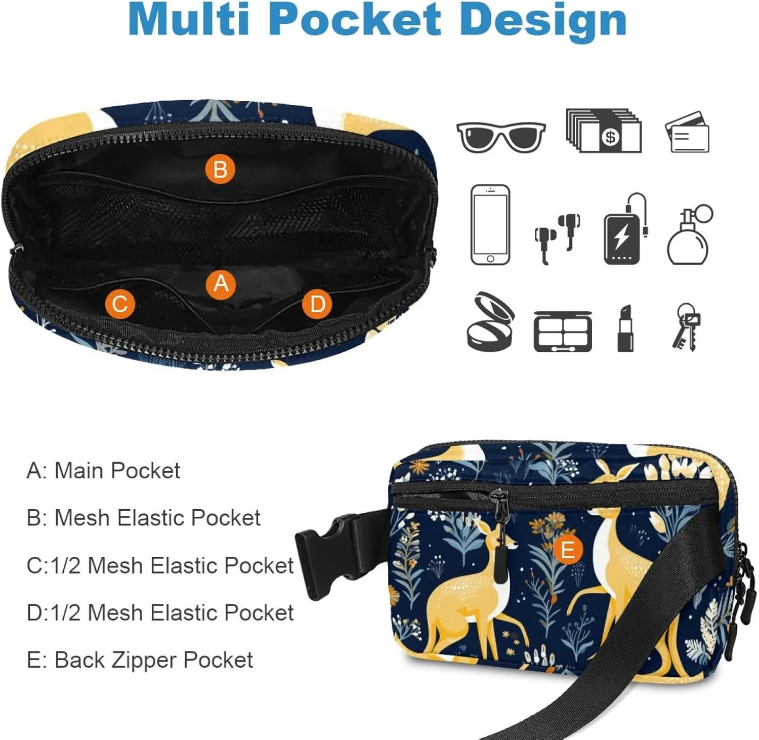 Jungle Kangaroo-1549 Crossbody Fanny Pack for Men&Women,Belt Bag for Travel Casual Walking Running Hiking Cycling