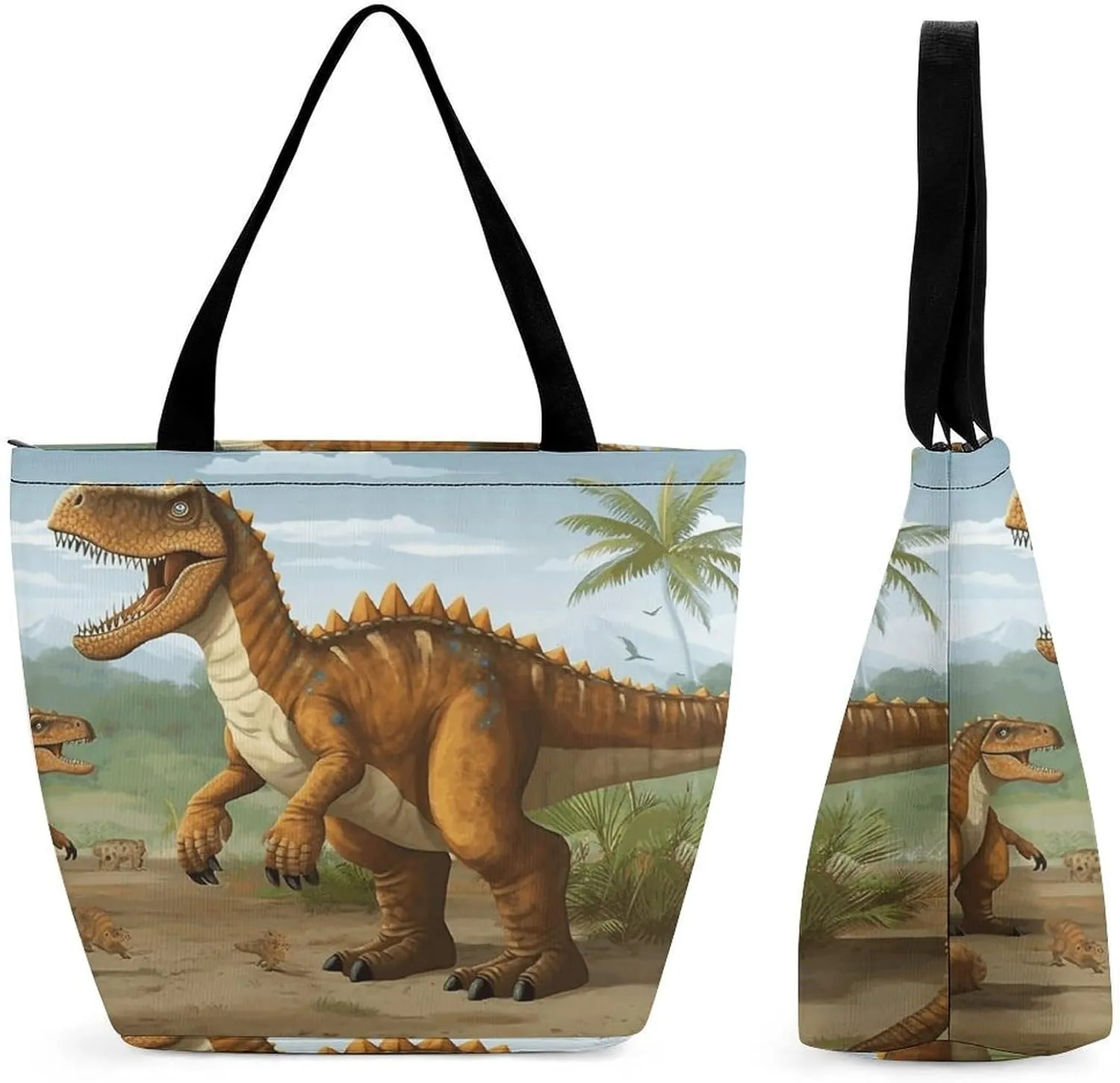 Jurassic Period Dinosaur Reusable Shopping Handbag Large Lady Casual Shoulder Bag Handbag Foldable Beach Bag Travel Wallet Grocery Bags for Women
