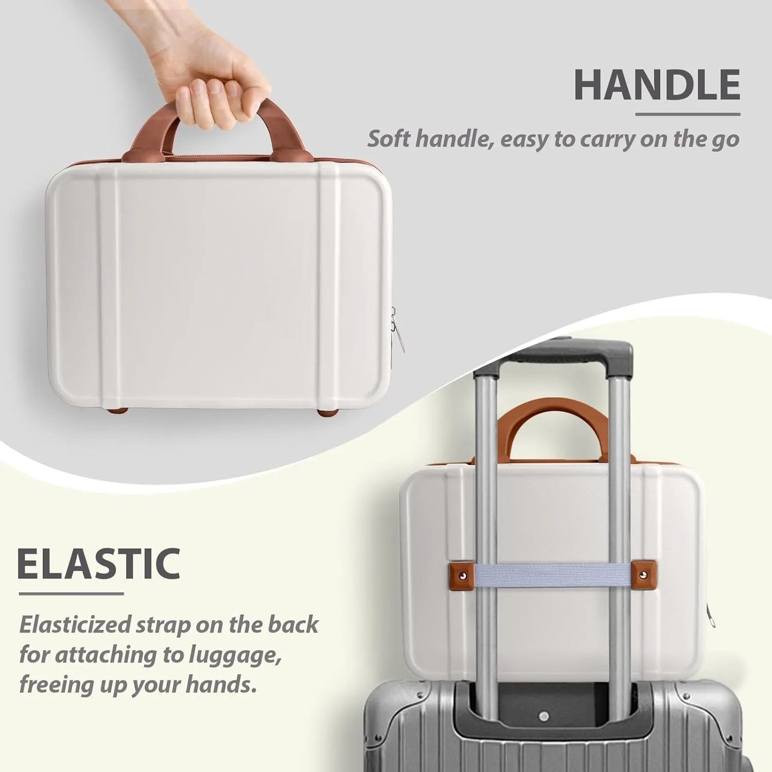 JZRSuitcase 13 Inch Hard Shell Portable Makeup Case Travel Cosmetic Organizer with Elastic Bands, Mini Carry-On ABS Toiletry Bag for Women