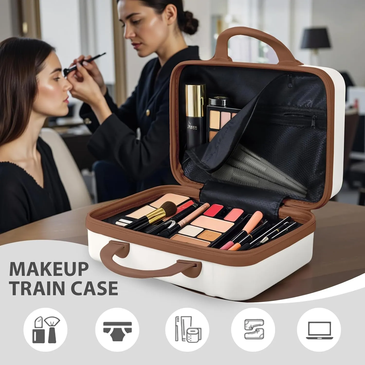 JZRSuitcase 13 Inch Hard Shell Portable Makeup Case Travel Cosmetic Organizer with Elastic Bands, Mini Carry-On ABS Toiletry Bag for Women