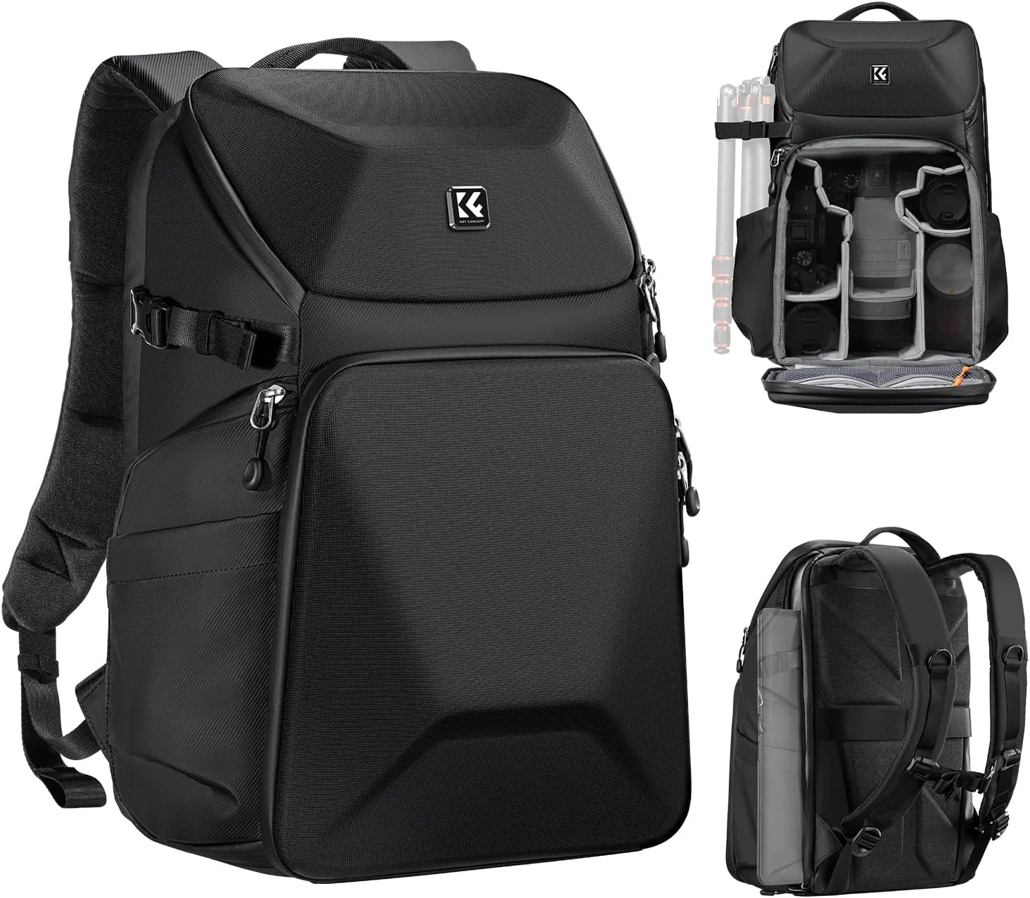 K&F Concept Camera Backpack Hard Shell 20L Photography Camera Bag Hardshell Case with Tripod Holder&Laptop Compartment