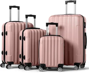 Karl home 4 Piece Luggage Sets, Travel Suitcase, Large Capacity Lightweight Luggage Sets with TSA Lock & Spinner Wheels, for Business, Travel, School Starts (16"/20"/24"/28"), Rose Gold