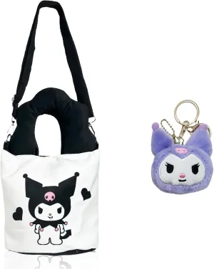 Kawaii Kumi Canvas Crossbody Bag with Handles Adjustable Shoulder Strap and Plush Keychain, Cute Handbag with Magnetic Snap, Wallet Purse Shoulder Messenger Bag Coin Pouch Accessories for Women Girls