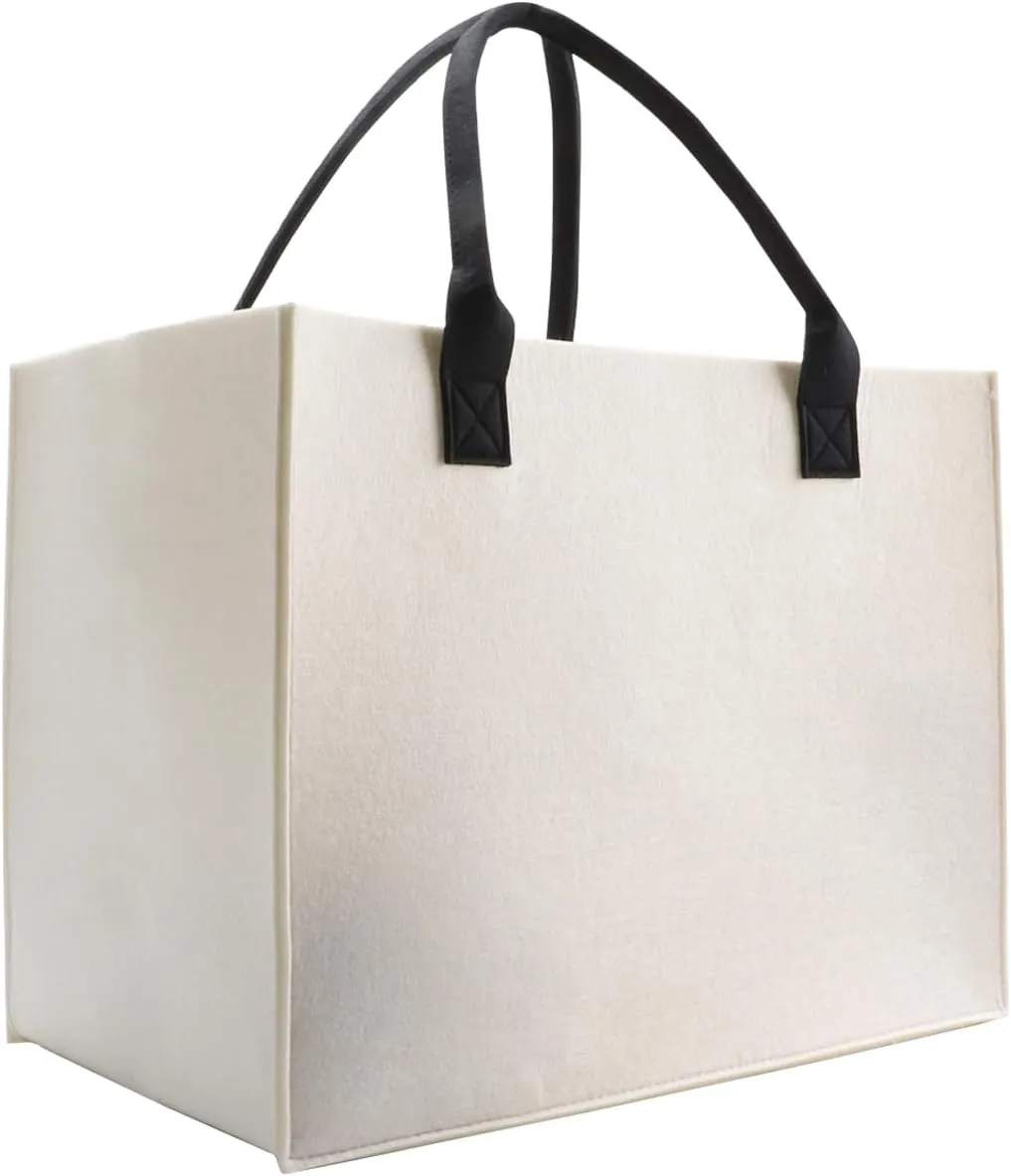 kaxilu Work Ladies Felt Handbag Reusable Bags, White 3pcs Large 16.5"x12.5"x10" Light Tote Shopping Felt Bags for Grocery, Beach, Travel, Study, Gym, DIY Gifts