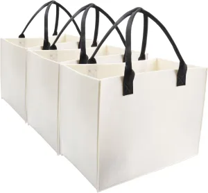 kaxilu Work Ladies Felt Handbag Reusable Bags, White 3pcs Large 16.5"x12.5"x10" Light Tote Shopping Felt Bags for Grocery, Beach, Travel, Study, Gym, DIY Gifts