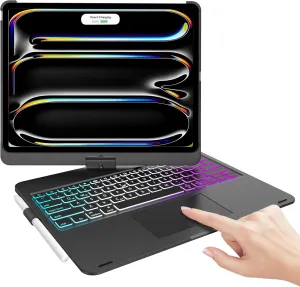 Keyboard Case for iPad Pro 13-inch (M4, 2024), Trackpad, 360° Rotatable, Bluetooth Keyboard Cover, 7 Colors Backlit with Pencil Holder for iPad Pro 13 (SM-A2925/A2926/A3007), Auto Sleep/Wake, Black