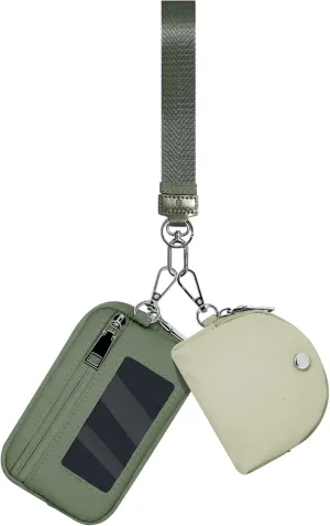 Keychain Wristlet Wallet for Women Zippered Dual Pouch Wristlet Nylon Coin Purse Small Wallet with Key Ring