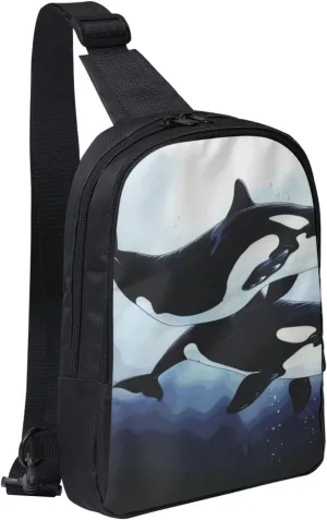 Killer Whale Dolphin Prints Sling Bag Crossbody Chest Bag for Men Women Kids Lightweight Shoulder Bag for Runners Hiking Cycling Travel Black One Size