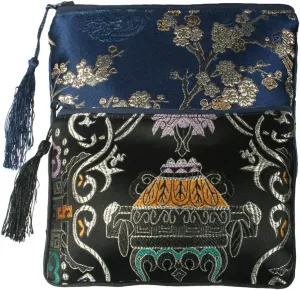 kilofly 2 pc Chinese Silk Brocade Padded Tassel Zipper Jewelry Bag Gift Pouch set2 A