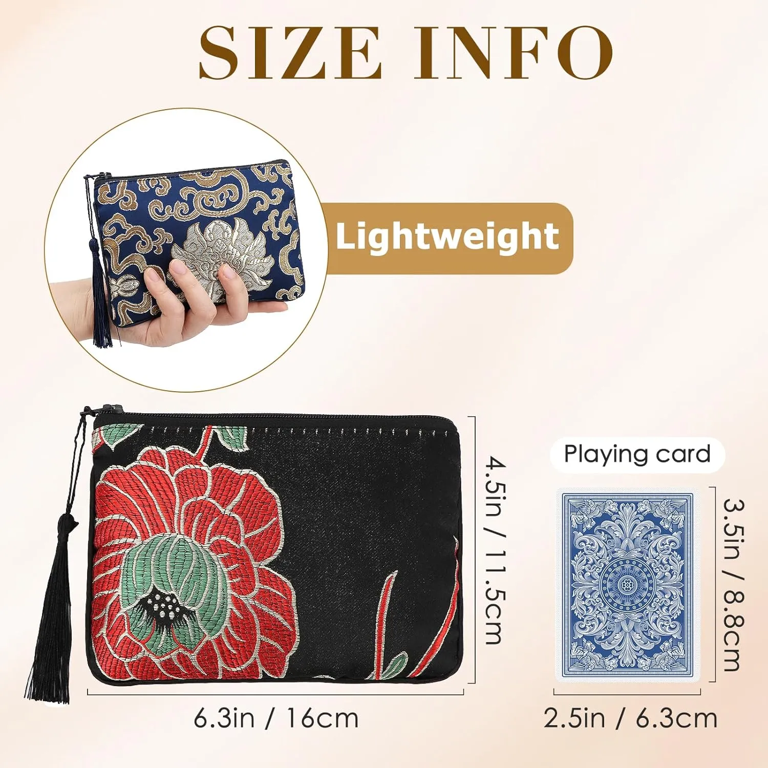 kilofly 2 pc Chinese Silk Brocade Padded Tassel Zipper Jewelry Bag Gift Pouch set2 A