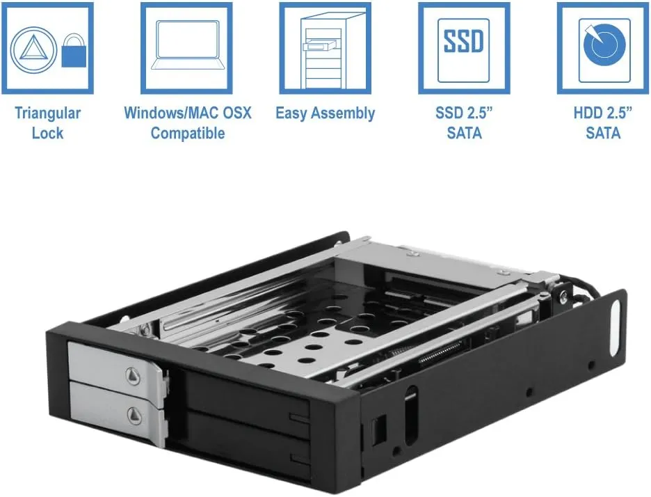 Kingwin SSD/HDD Internal SATA Tray-Less Hot Swap Mobile Rack Cage for Dual 2.5” SSD/HDD. Hard Drive Backplane Enclosure,Support SATA I/II/III & SAS I/II 6 Gbps Performance [Optimized for 2.5” SSD/HDD]