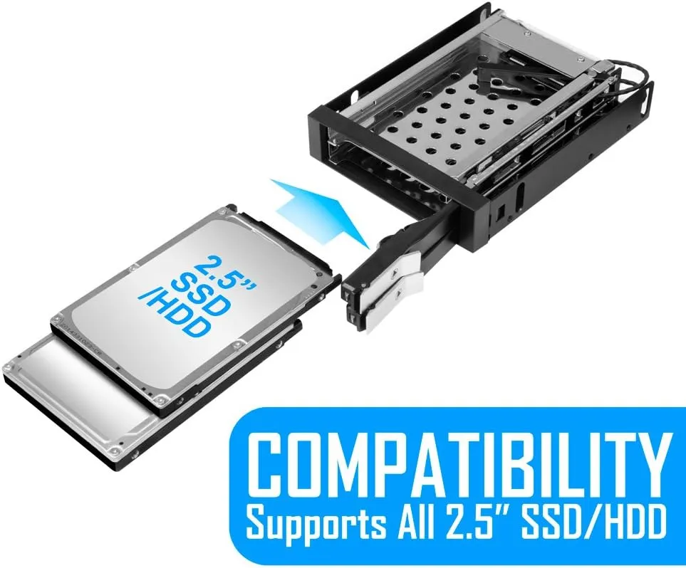 Kingwin SSD/HDD Internal SATA Tray-Less Hot Swap Mobile Rack Cage for Dual 2.5” SSD/HDD. Hard Drive Backplane Enclosure,Support SATA I/II/III & SAS I/II 6 Gbps Performance [Optimized for 2.5” SSD/HDD]