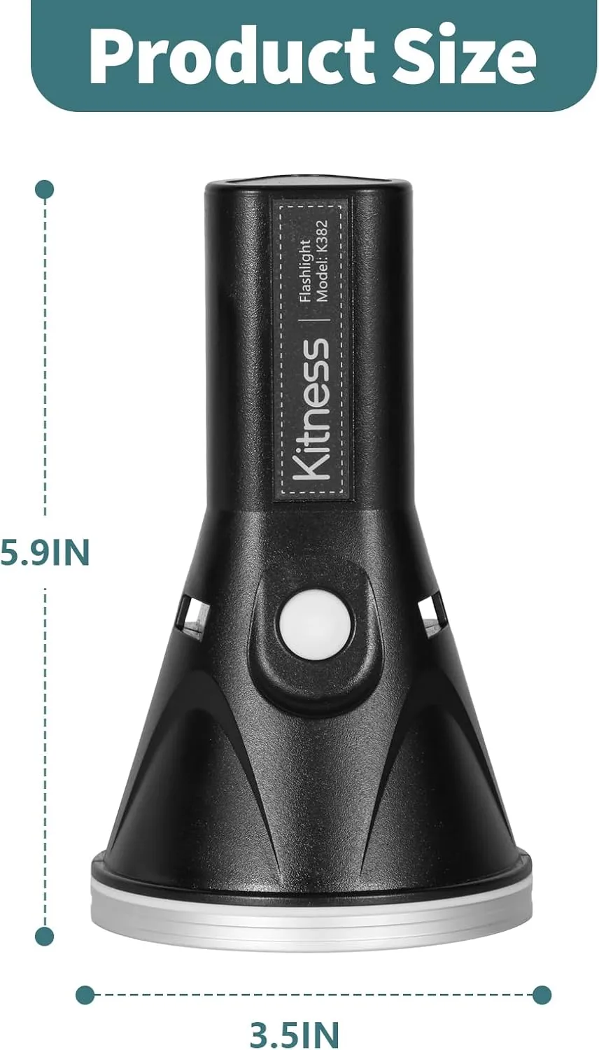 Kitness High Power Handheld Spotlight Rechargeable LED Flashlights Waterproof Searchlight Superbright Coon Hunting Lights Torch Flashlight (K382 Black White Light)