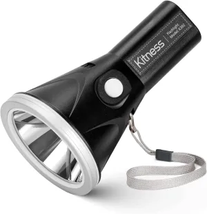 Kitness High Power Handheld Spotlight Rechargeable LED Flashlights Waterproof Searchlight Superbright Coon Hunting Lights Torch Flashlight (K382 Black White Light)