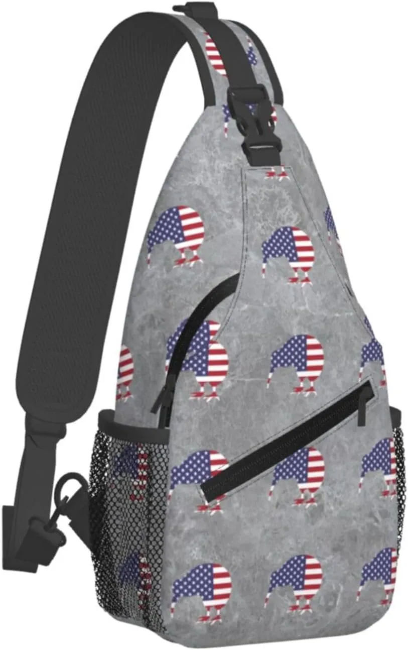 Kiwi Bird New Zealand USA Flag Sling Bag Crossbody Backpack Shoulder Casual Daypack Bag for Men Women