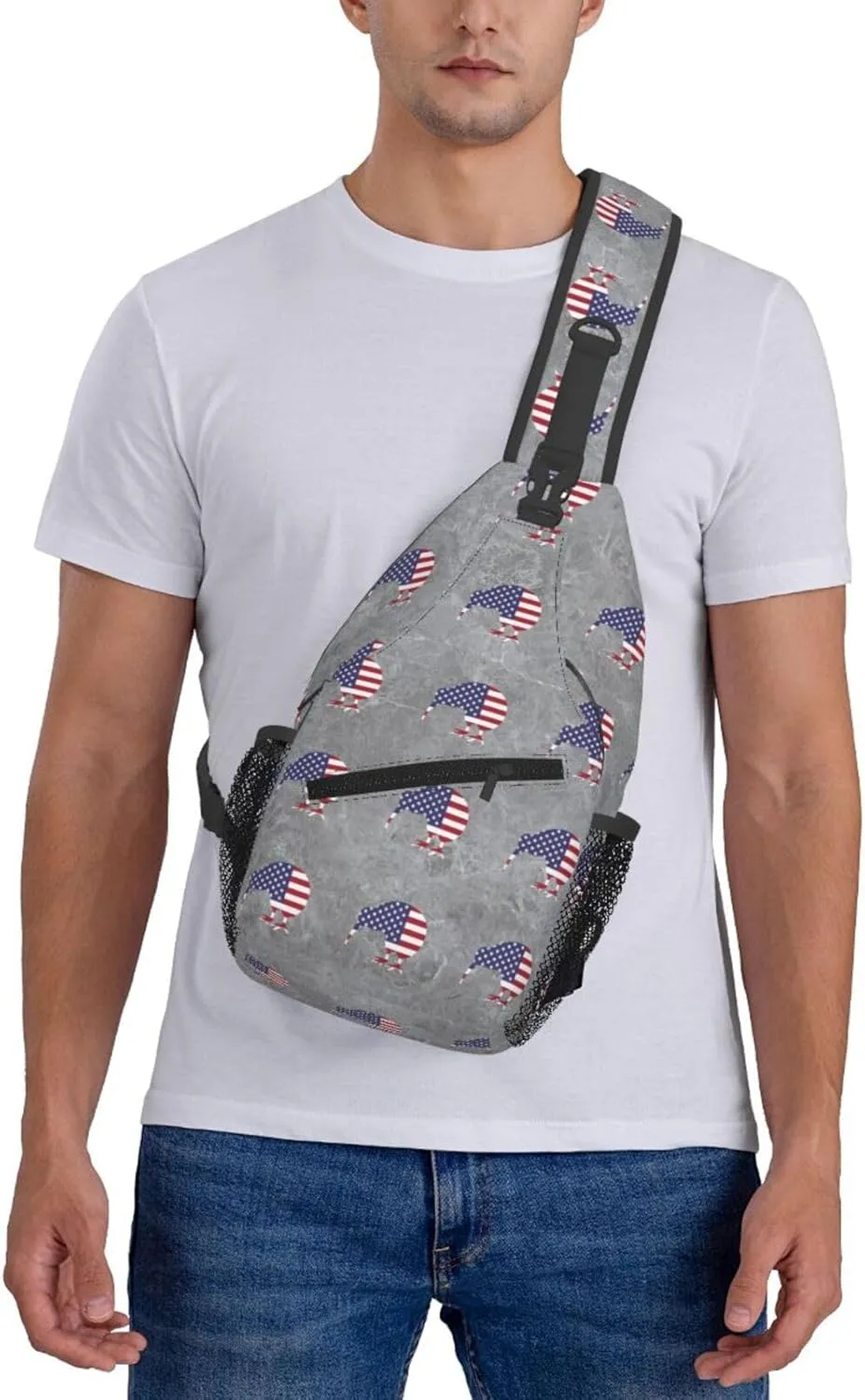 Kiwi Bird New Zealand USA Flag Sling Bag Crossbody Backpack Shoulder Casual Daypack Bag for Men Women
