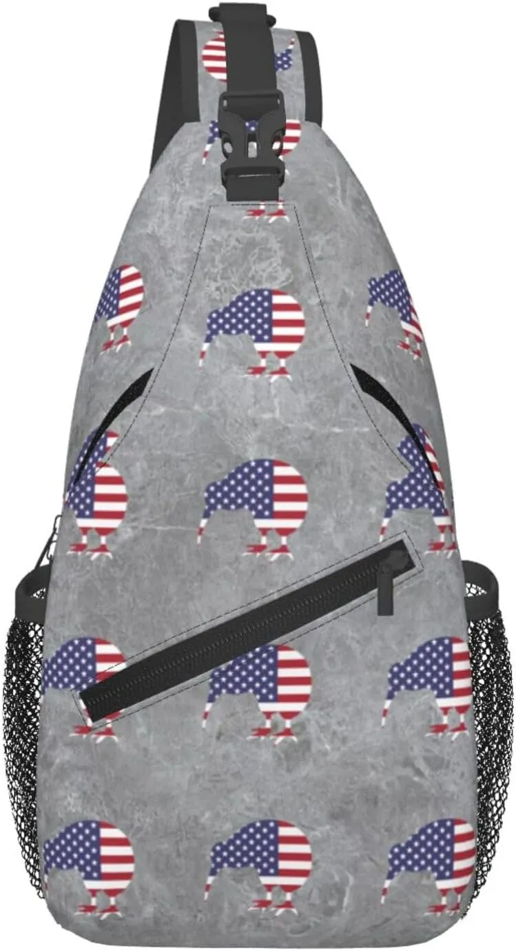 Kiwi Bird New Zealand USA Flag Sling Bag Crossbody Backpack Shoulder Casual Daypack Bag for Men Women