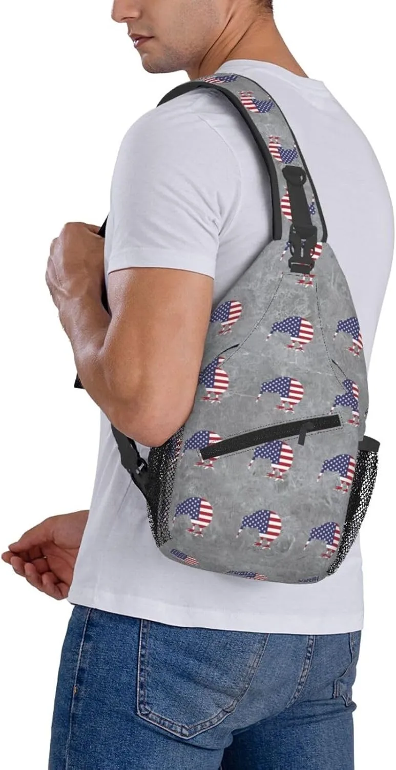 Kiwi Bird New Zealand USA Flag Sling Bag Crossbody Backpack Shoulder Casual Daypack Bag for Men Women