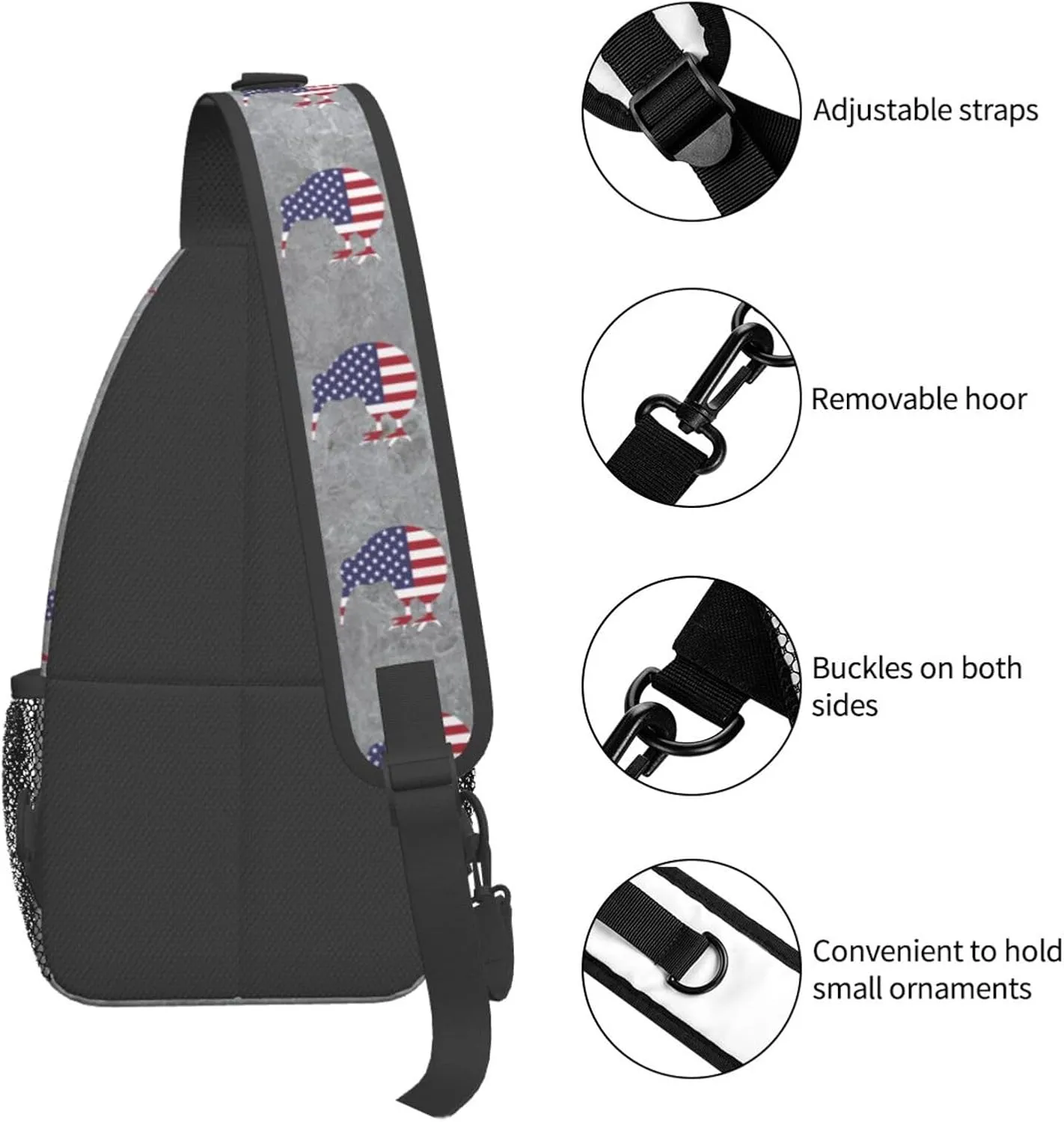Kiwi Bird New Zealand USA Flag Sling Bag Crossbody Backpack Shoulder Casual Daypack Bag for Men Women