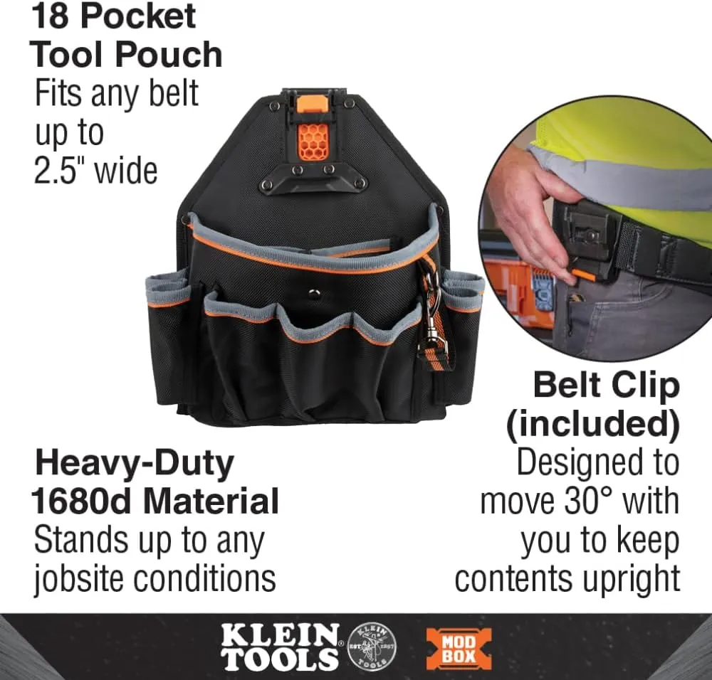 Klein Tools 55832MB MODbox Tool Pouch, 8-Pocket Electrician Bag, Quick Attach and Release for Tool Belts and MODBox Rail System