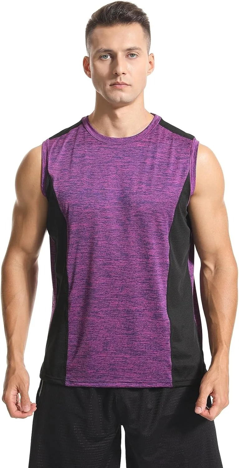 Knuffnee 4 Pack Men's Workout Tank Tops Athletic Gym Muscle Tank Tops Quick Dry Sleeveless T-Shirts