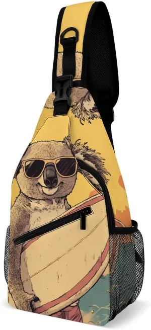 Koala Surfing Surfer Surfboard Fashion Sling Bag Shoulder Chest Crossbody Bags Backpack Travel Hiking