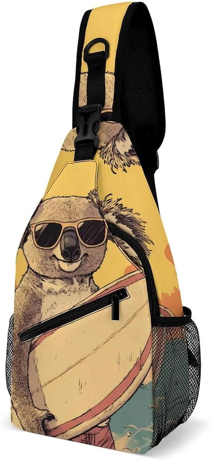 Koala Surfing Surfer Surfboard Fashion Sling Bag Shoulder Chest Crossbody Bags Backpack Travel Hiking