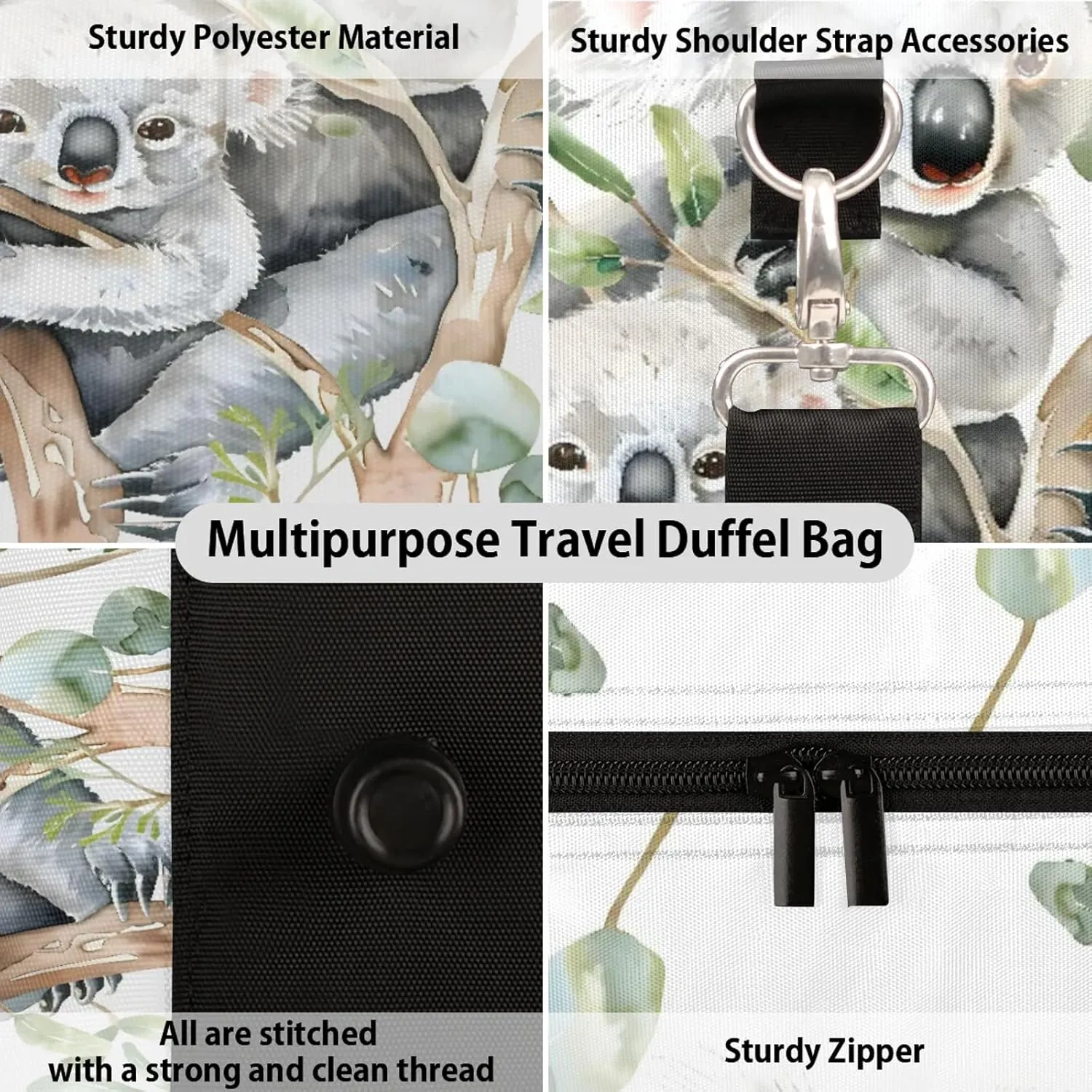 Koala Travel Duffle Bag, Sports Gym Bags for Women Men, Carry On Weekender Overnight Workout Airplane Trips Bag