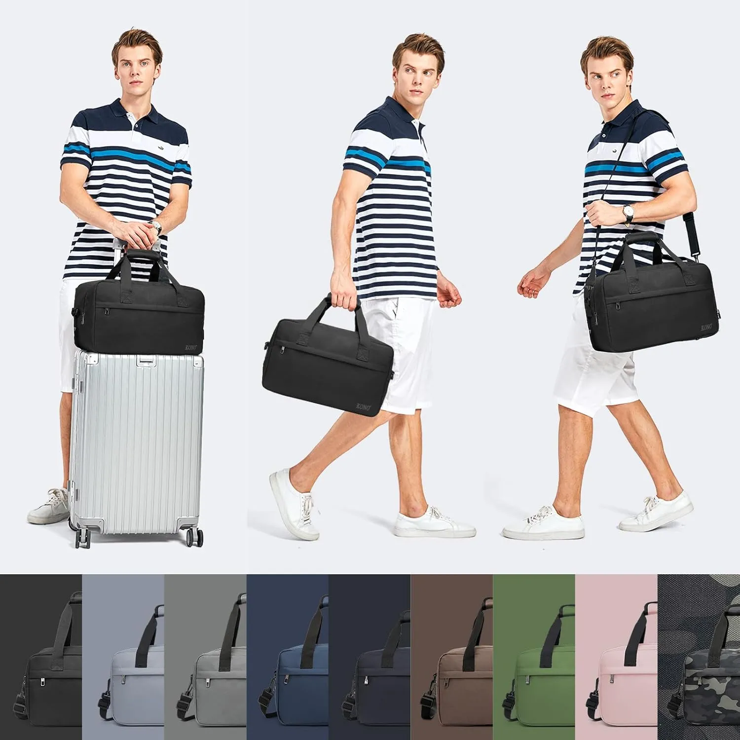 Kono Travel Duffel Bag 48L Large Carry-on Bag Sports Tote Gym Bag Weekender Overnight Bags for Men Women 21.65"x13.78"x9.84" Black