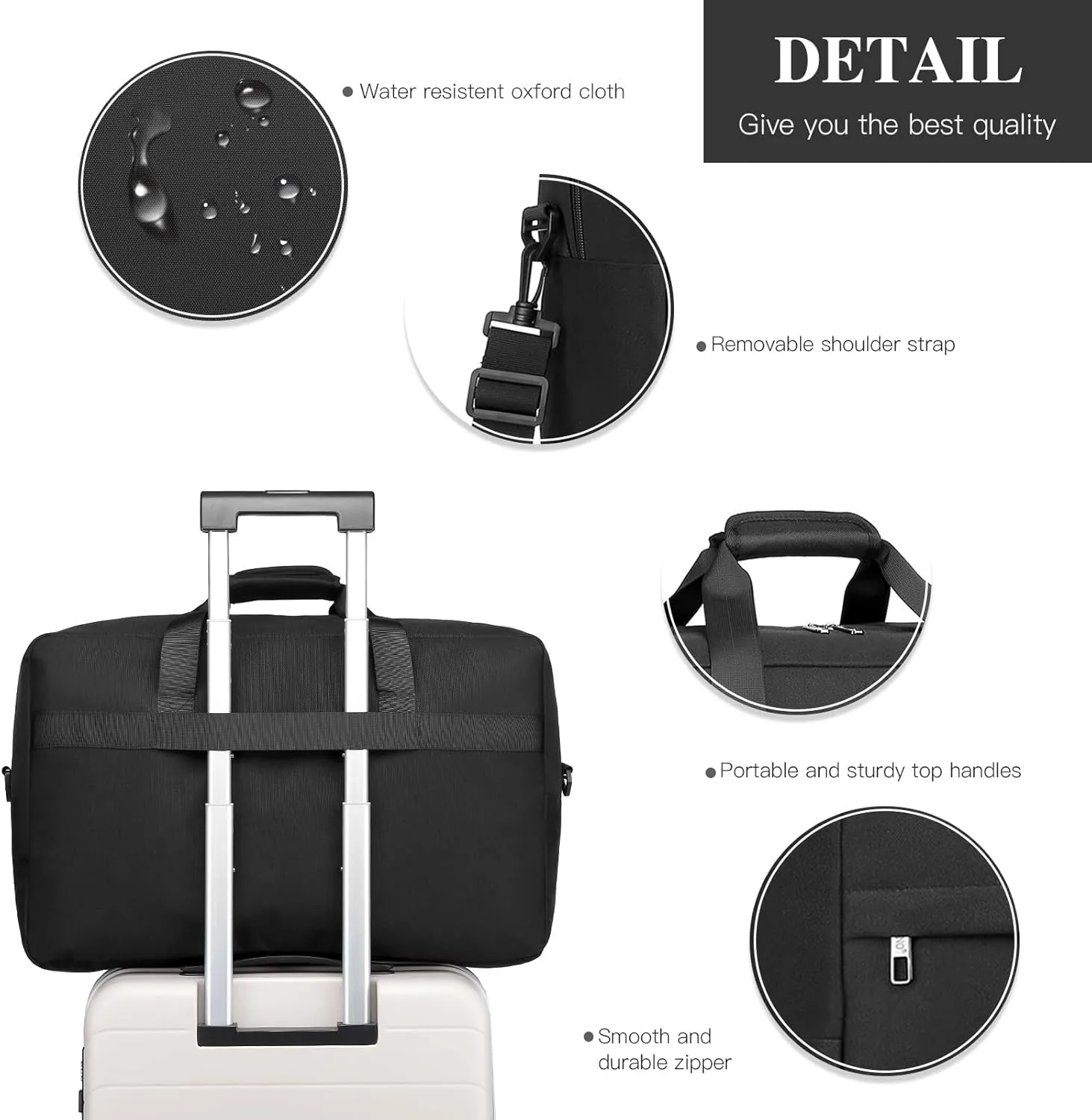Kono Travel Duffel Bag 48L Large Carry-on Bag Sports Tote Gym Bag Weekender Overnight Bags for Men Women 21.65"x13.78"x9.84" Black