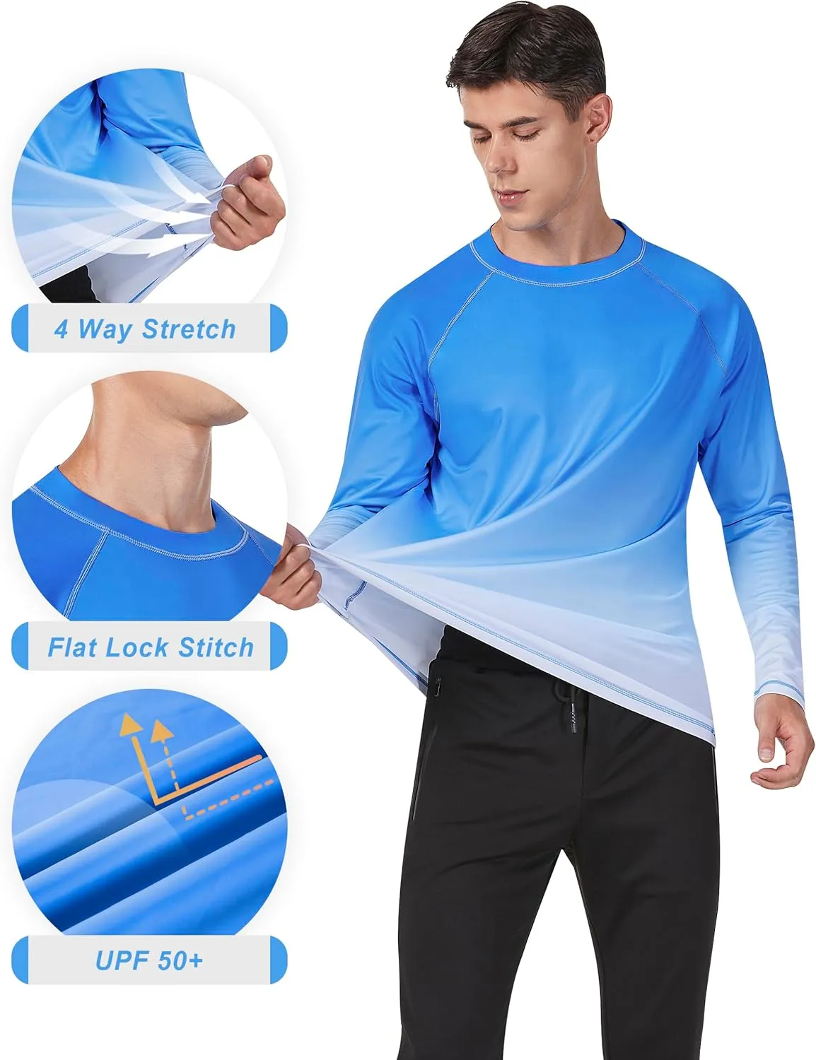 KPSUN Mens Swim Shirts UPF 50  Rash Guard Long Sleeve Sun UV Protection Beach Shirts Quick Dry Fishing T-Shirt