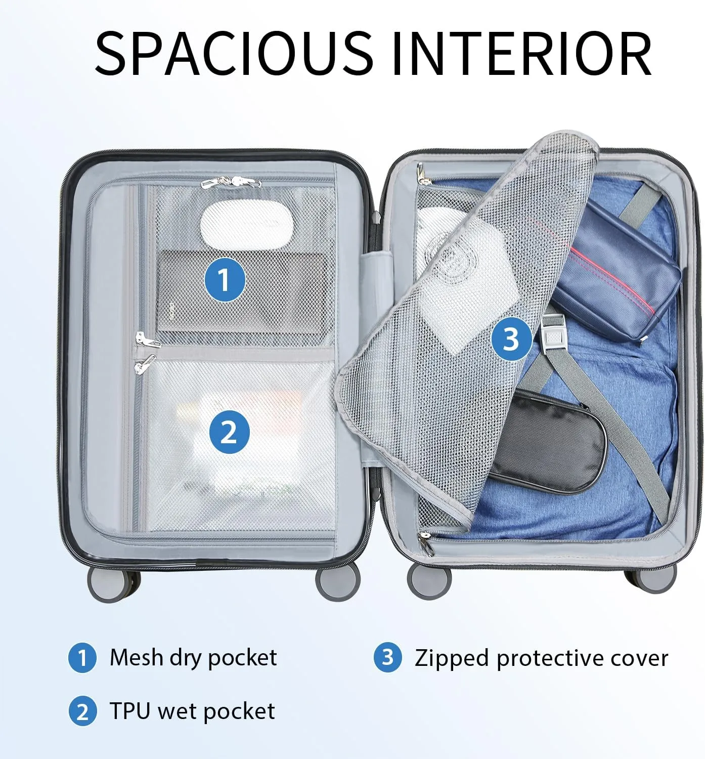 KROSER Hardside Expandable Carry On Luggage with Spinner Wheels & Built-in TSA Lock, Durable Suitcase Rolling Luggage with USB Port, Carry-On 20-Inch, Silver Grey