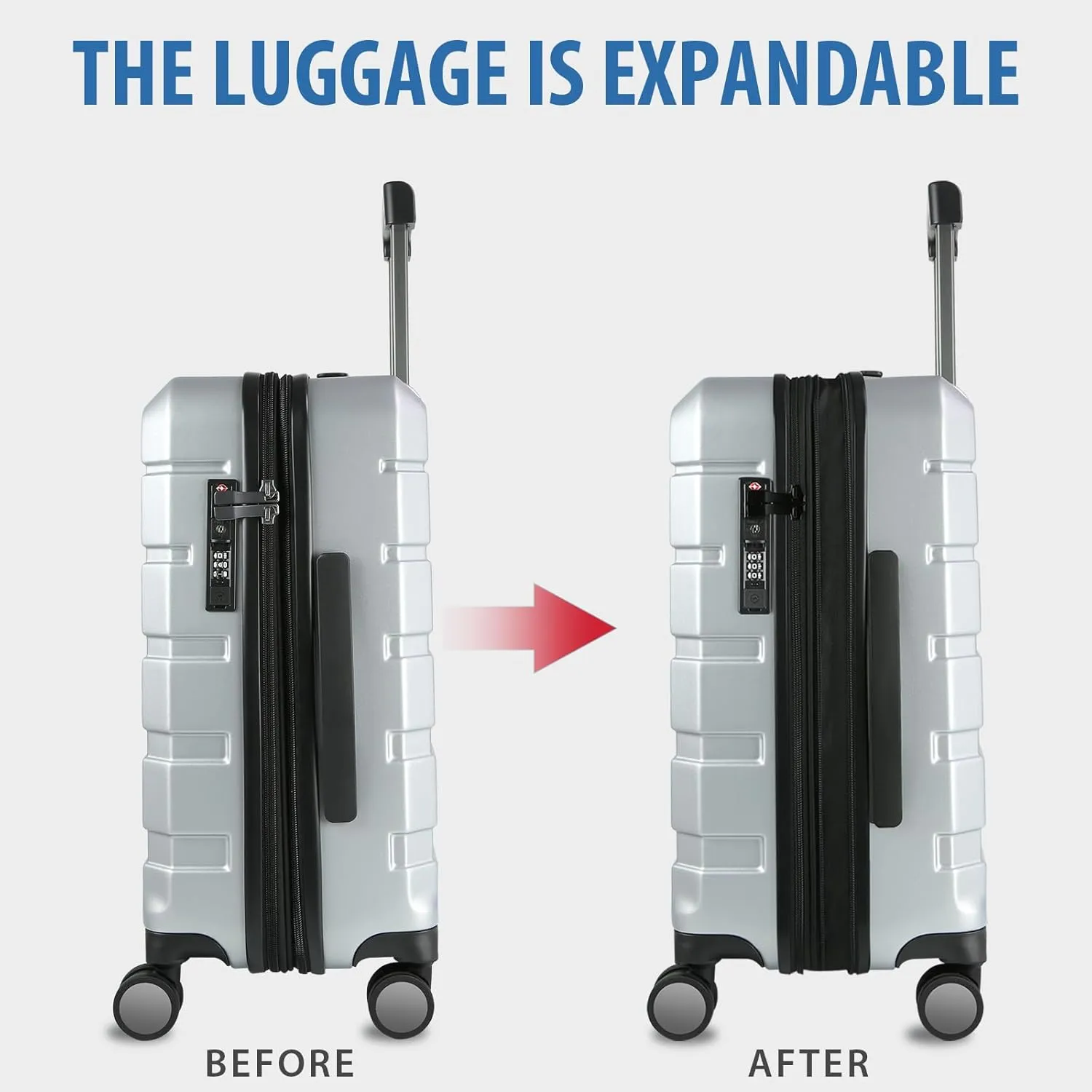KROSER Hardside Expandable Carry On Luggage with Spinner Wheels & Built-in TSA Lock, Durable Suitcase Rolling Luggage with USB Port, Carry-On 20-Inch, Silver Grey