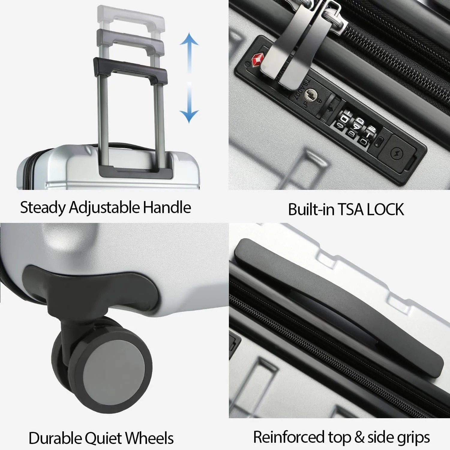 KROSER Hardside Expandable Carry On Luggage with Spinner Wheels & Built-in TSA Lock, Durable Suitcase Rolling Luggage with USB Port, Carry-On 20-Inch, Silver Grey