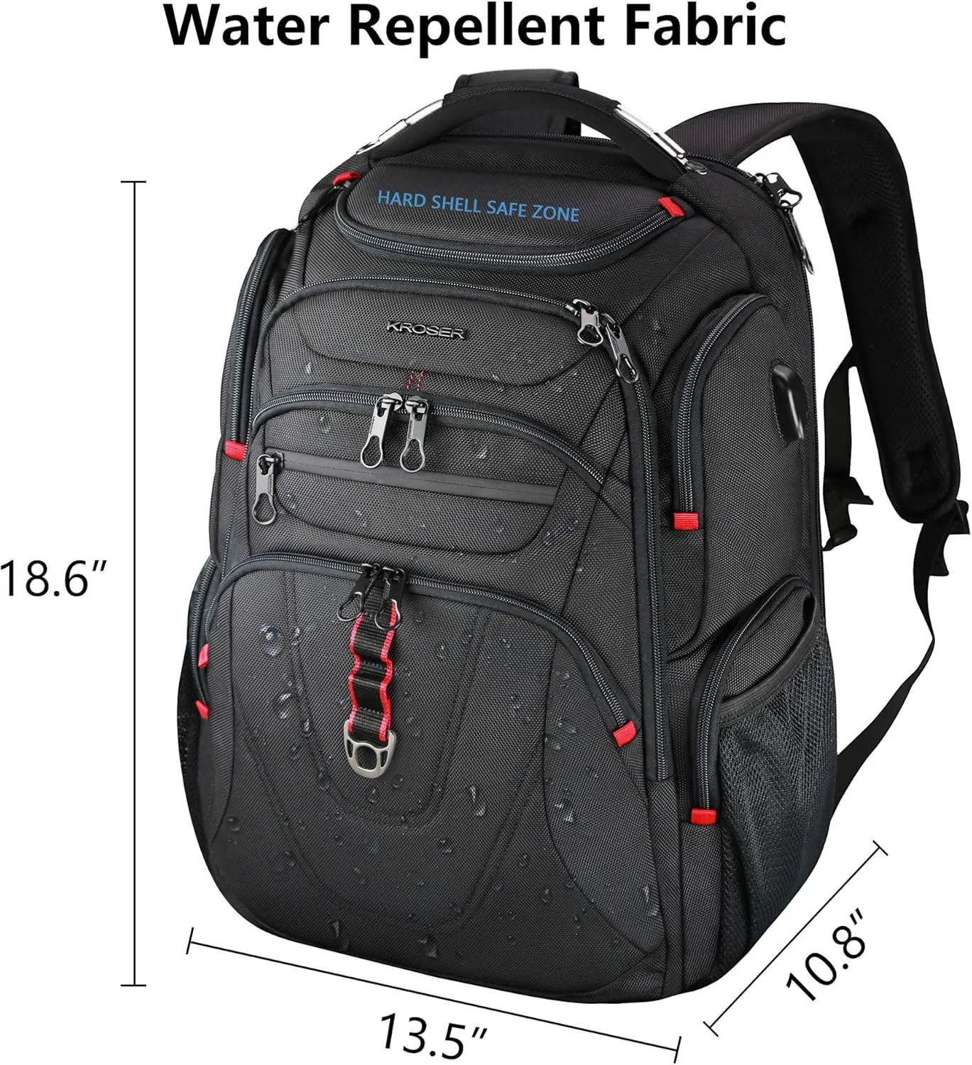 KROSER TSA Friendly Travel Laptop Backpack 17.3 inch XL Computer Backpack Water-Repellent College Daypack Business Backpack with RFID Pockets & USB Port for Men/Women-Black