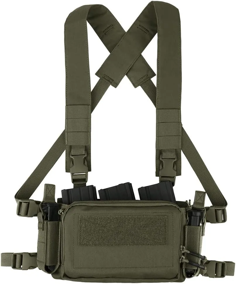 KRYDEX Tactical Chest Rig with Triple 5.56/7.62 Mag Pouch Insert 9mm Mag Pouches and X Harness